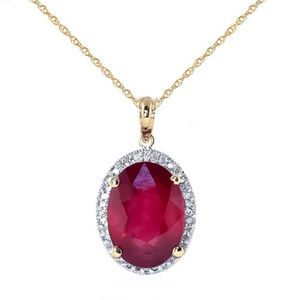 14K. SOLID GOLD NECKLACE WITH NATURAL DIAMONDS & RUBY (Yellow Gold)
